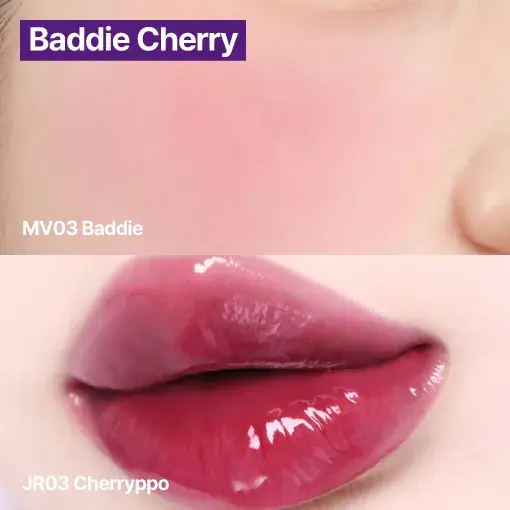 fwee TRIPLE Lip&Cheek Pots & Jumbo Brush Set (2 options) 03 Baddie Cherry(Pudding Pot #Baddie + Jelly pot #Cherryppo +Jelly Pot #Sugar Powder + Jumbo Brush)